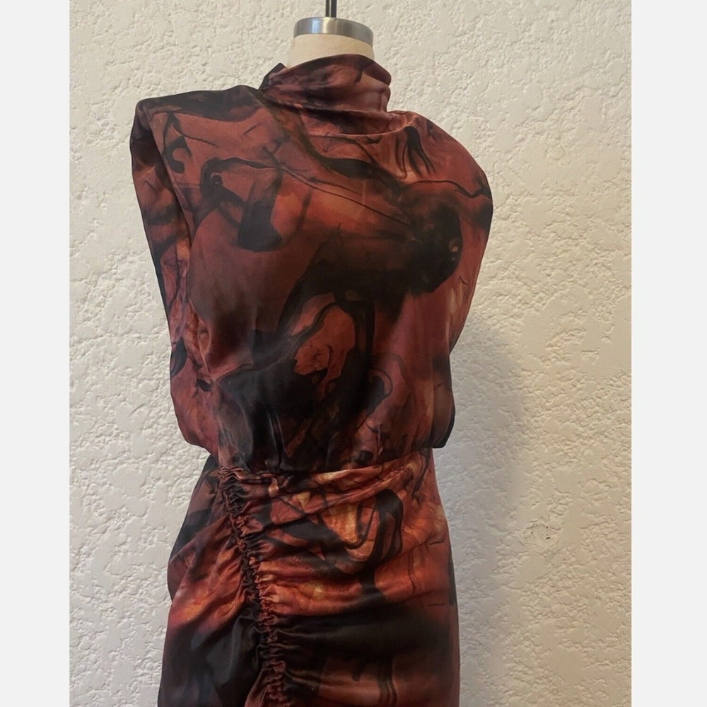 All Saints ISA Claudia Dress, Size 4 (small) Rust Red Silk Blend Midi Sleeveles - Picture 11 of 16